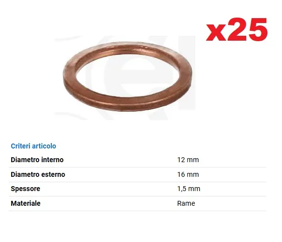 GUARNIZIONE TAPPO OLIO 12x16x1,5 - 25PZ