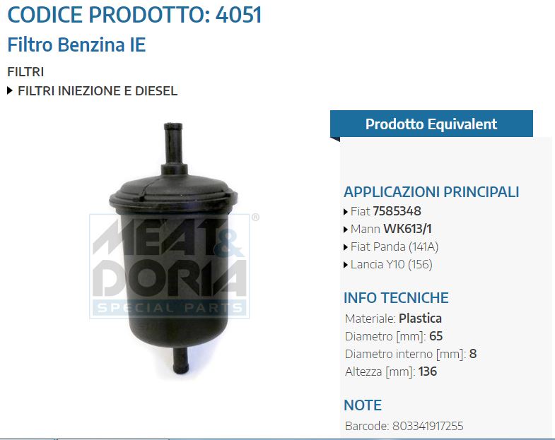 Filtro Benzina IE Fiat Panda (141A)