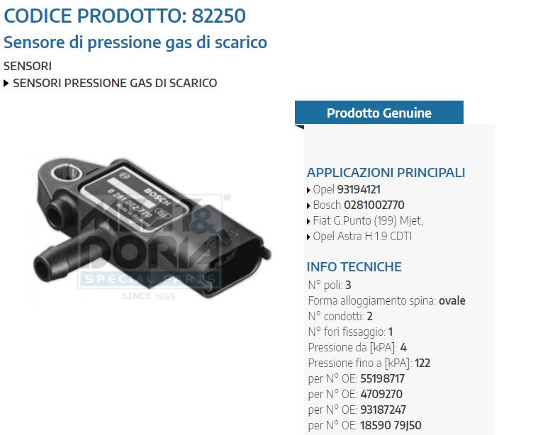 Sensore di pressione gas di scarico Fiat G.Punto (