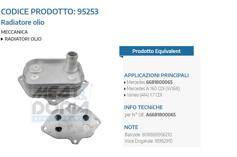 Radiatore olio Mercedes A 160 CDI (W168),