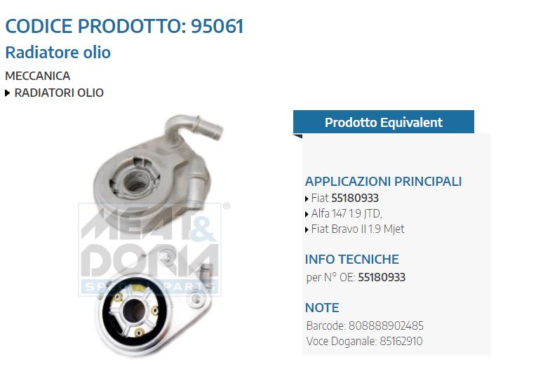 Radiatore olio Alfa 147 1.9 JTD,