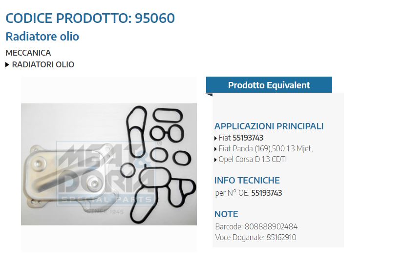 Radiatore olio Fiat Panda (169),500 1.3 Mjet,