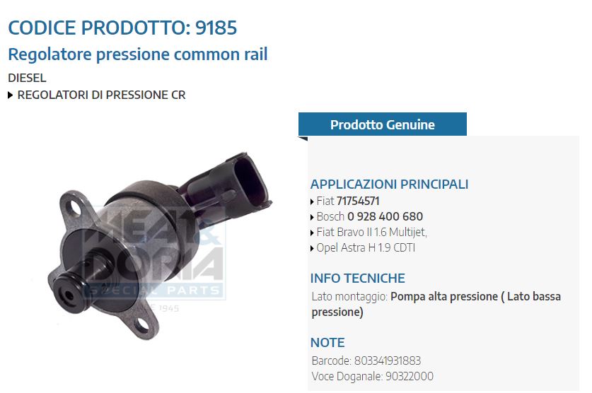 Regolatore pressione common rail Fiat Bravo II 1.6