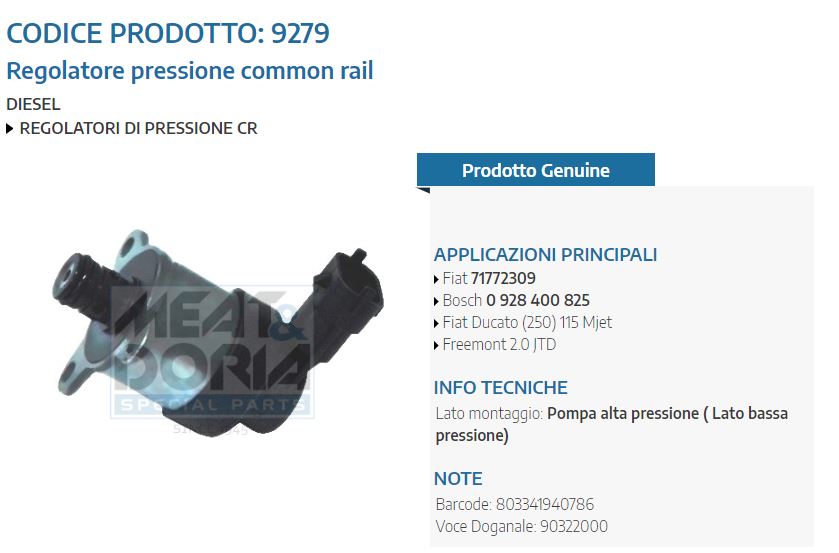 Regolatore pressione common rail Fiat Ducato (250)