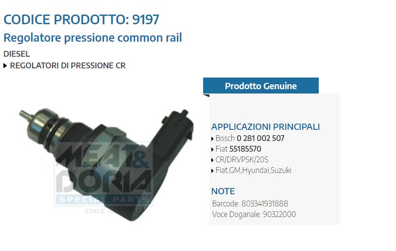 Regolatore pressione common rail CR/DRVPSK/20S