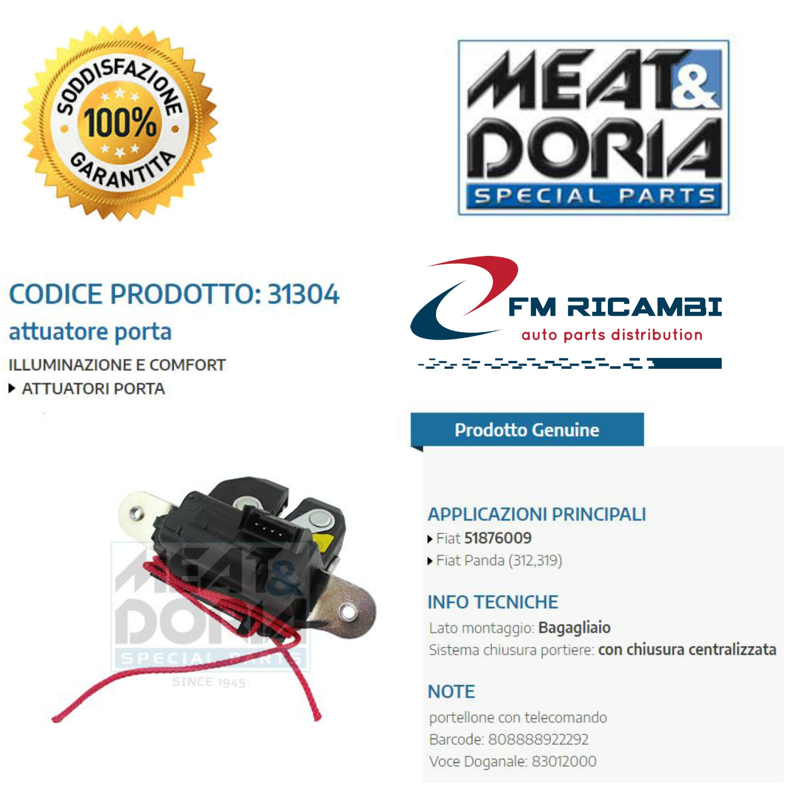 Attuatore porta Fiat Panda (312,319)