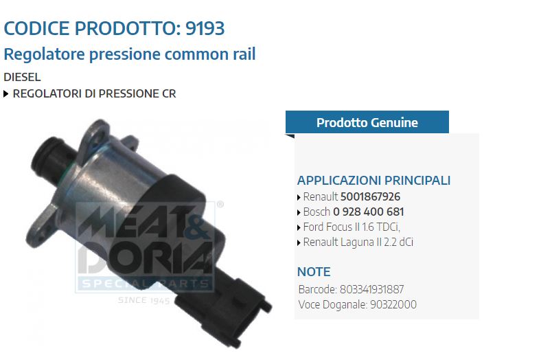 Regolatore pressione common rail Ford Focus II 1.6
