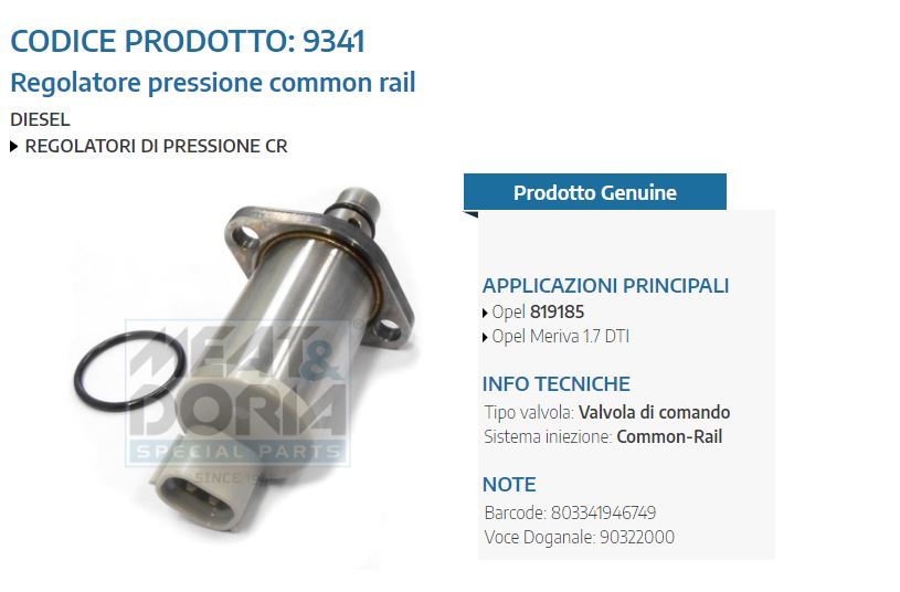 Regolatore pressione common rail Opel Meriva 1.7 D