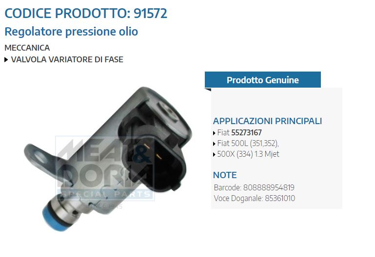 Regolatore pressione olio Fiat 500L (351,352),