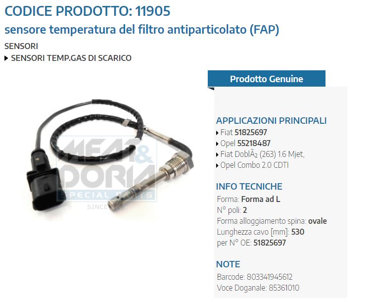 Sensore temperatura del filtro antiparticolato (FA