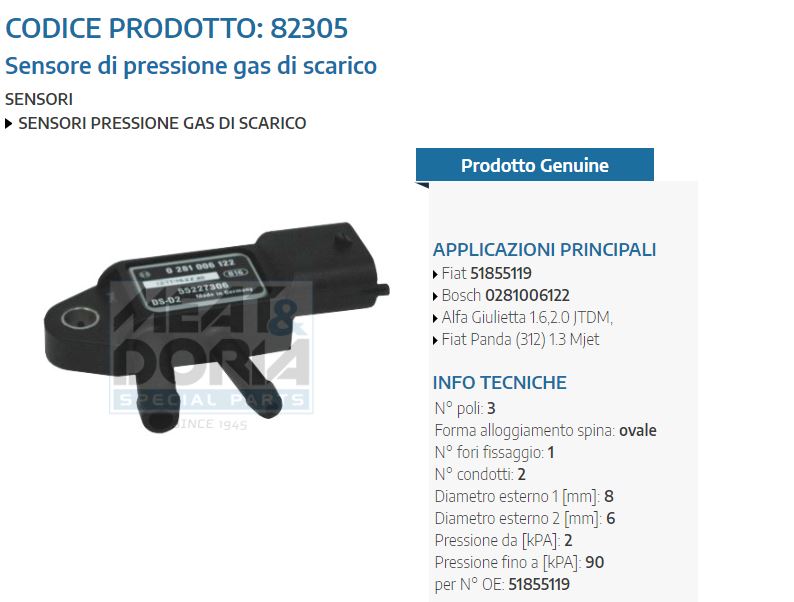 Sensore di pressione gas di scarico Alfa Giulietta