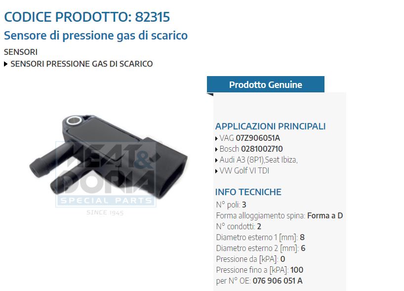 Sensore di pressione gas di scarico Audi A3 (8P1),