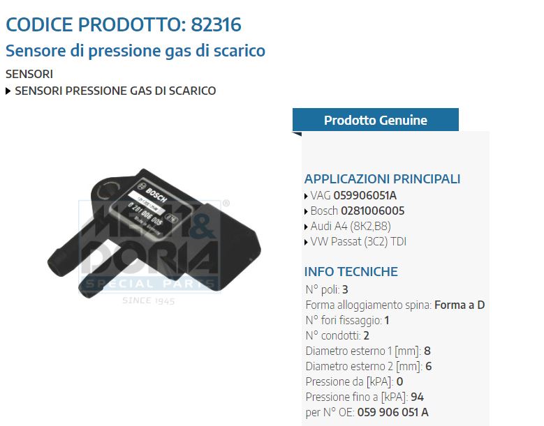 Sensore di pressione gas di scarico Audi A4 (8K2,B