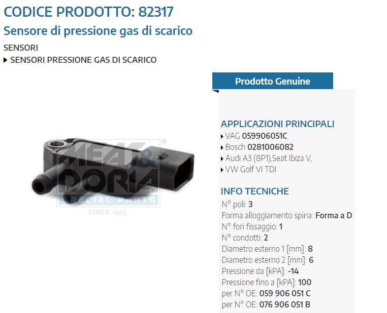 Sensore di pressione gas di scarico Audi A3 (8P1),