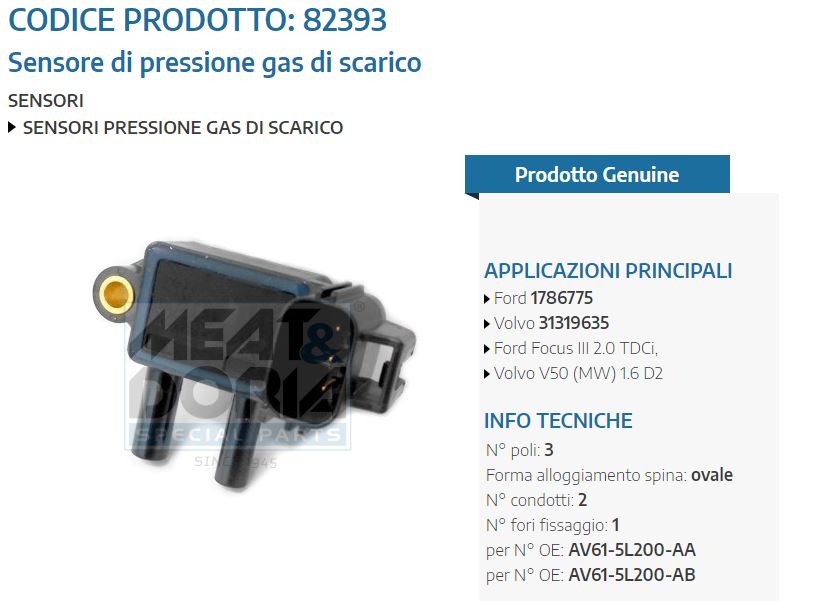 Sensore di pressione gas di scarico Ford Focus III