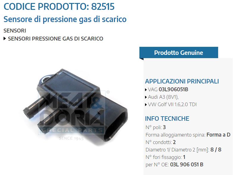 Sensore di pressione gas di scarico Audi A3 (8V1),