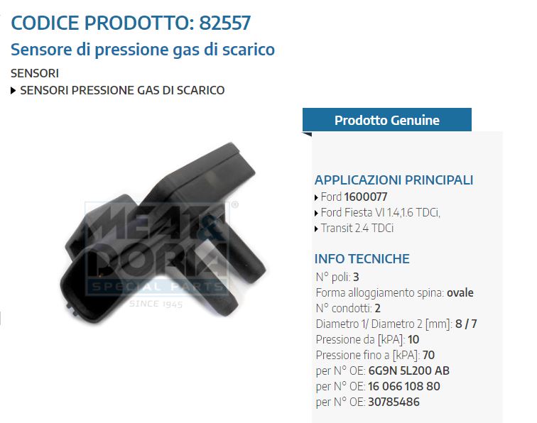 Sensore di pressione gas di scarico Ford Fiesta VI