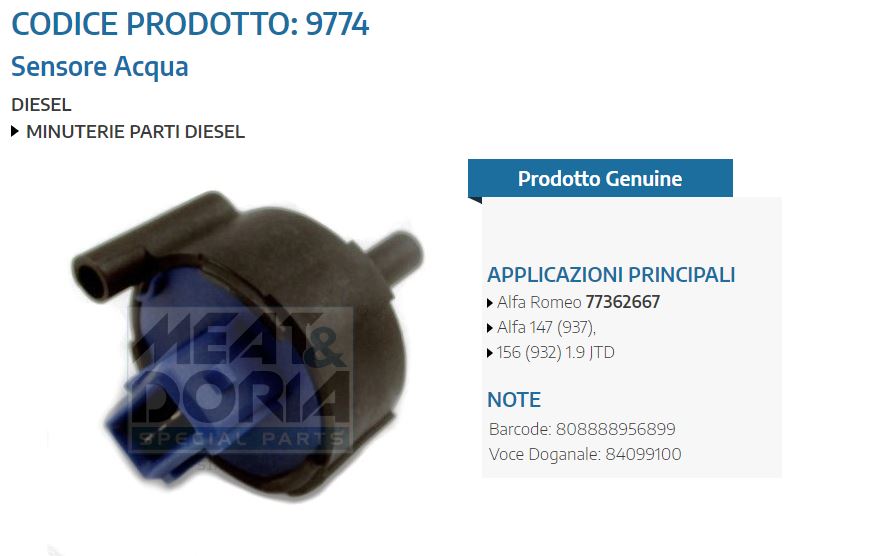 Sensore Acqua Alfa 147 (937),