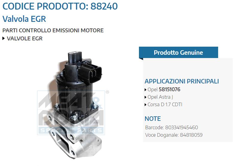 Valvola EGR Opel Astra J