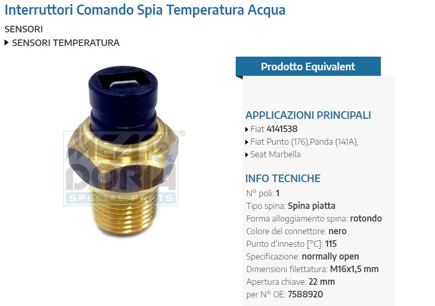 Interruttori Comando Spia Temperatura Acqua Fiat P