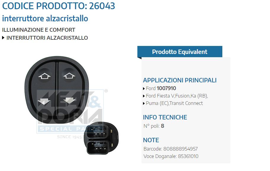 Interruttore alzacristallo Ford Fiesta V,Fusion,Ka