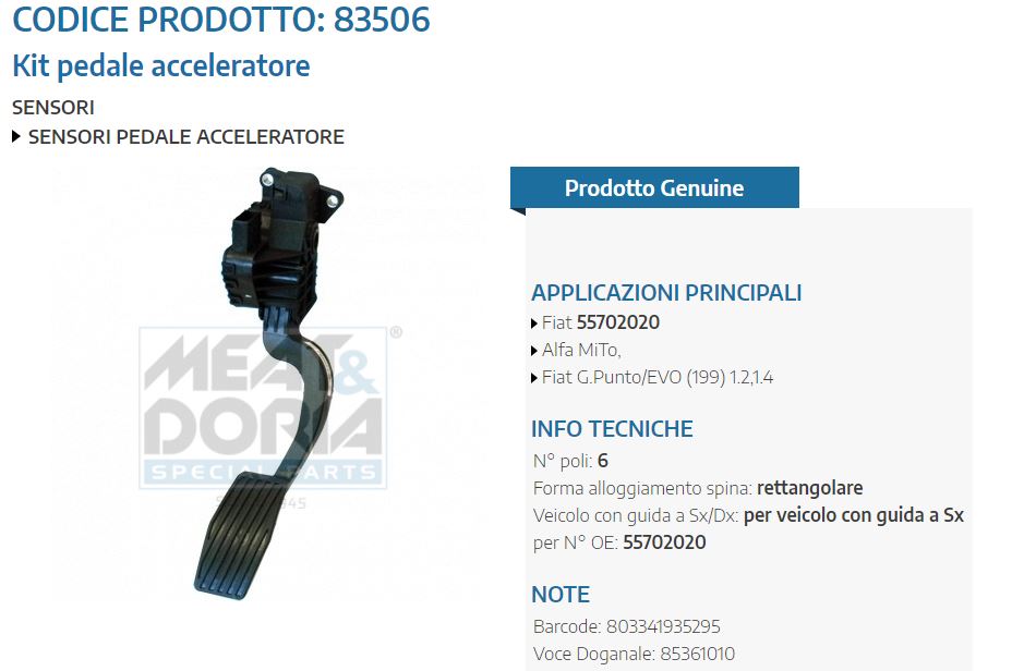 Kit pedale acceleratore Alfa MiTo,