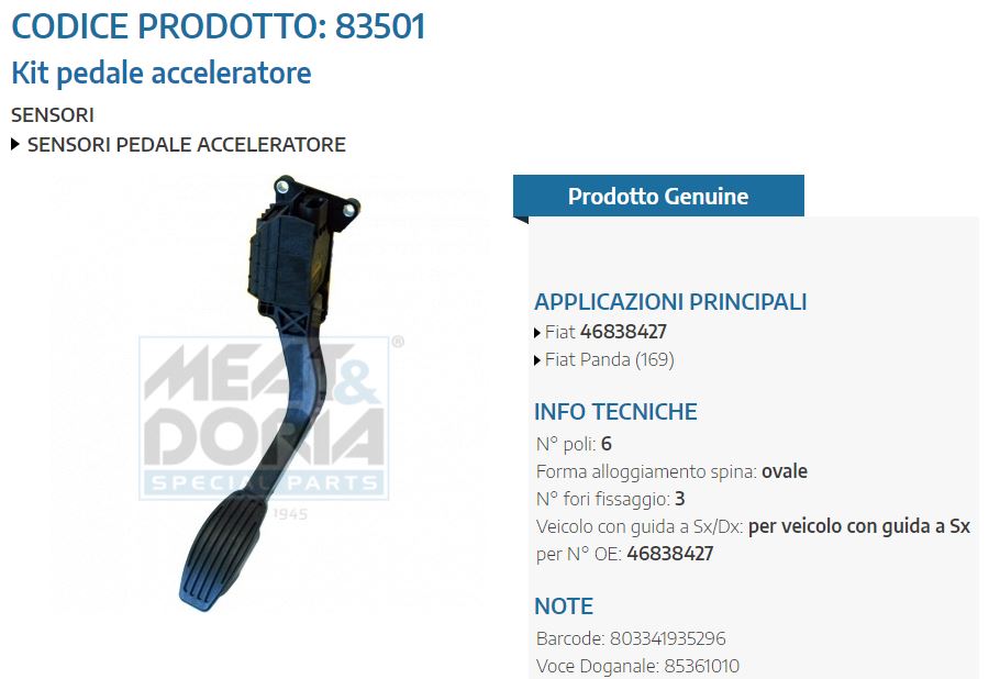 Kit pedale acceleratore Fiat Panda (169)