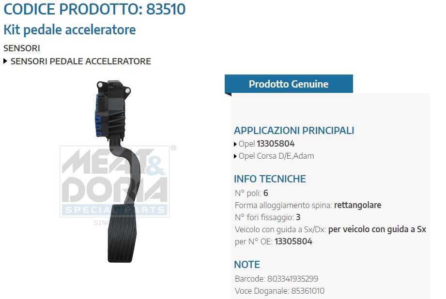 Kit pedale acceleratore Opel Corsa D/E,Adam