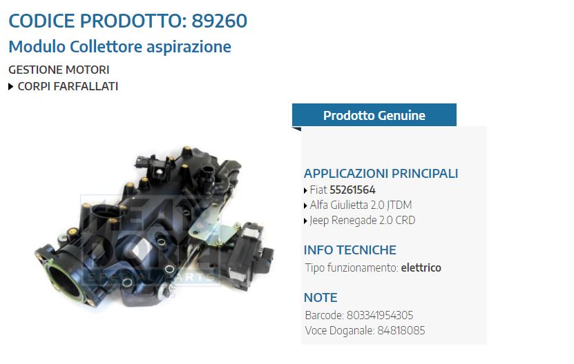 Modulo Collettore aspirazione Alfa Giulietta 2.0 J