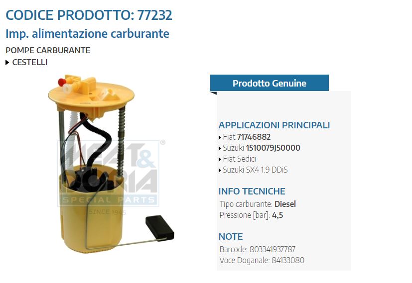 Imp. alimentazione carburante Fiat Sedici