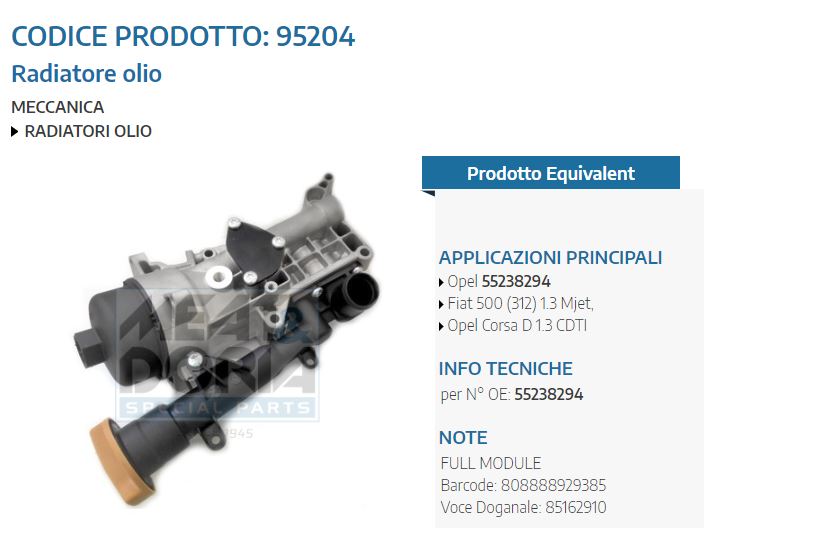 Radiatore olio Fiat 500 (312) 1.3 Mjet,MODIFICATO