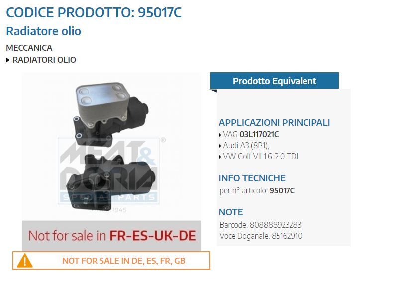 Radiatore olio Audi A3 (8P1),