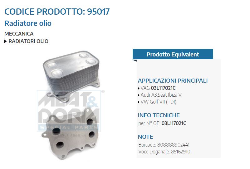 Radiatore olio Audi A3,Seat Ibiza V,