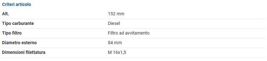 FILTRO CARBURANTE per HYUNDAI KIA