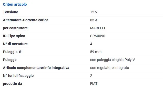 ALTERNATORE (ORIGINALE) per FIAT PANDA 1.1 -04