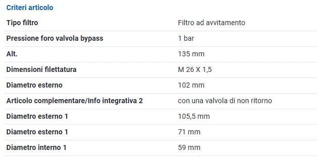 FILTRO OLIO per MITSUBISHI PAJERO - L200
