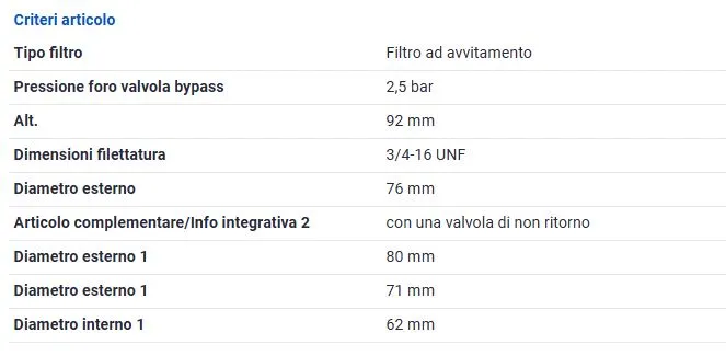 FILTRO OLIO PER VW GOLF V 1.4 07-