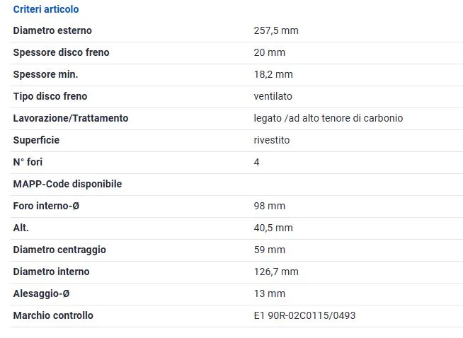 DISCHI FRENO ANT. per ALFA ROMEO FIAT LANCIA