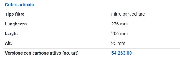 FILTRO ABITACOLO PER