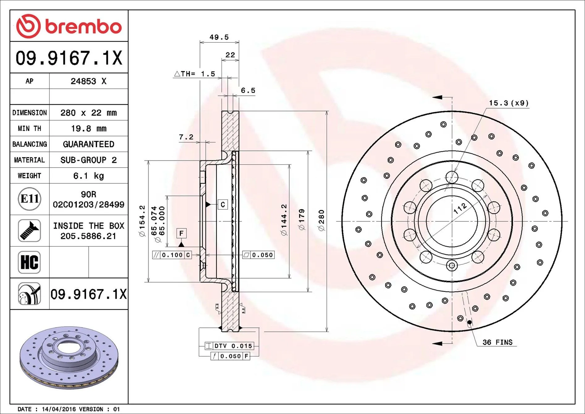 DISCHI FRENO ANT. per AUDI SEAT SKODA VW PERFORATI