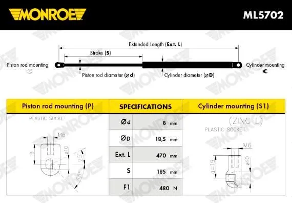 AMMORTIZZATORE COFANO POST. 1PZ per FIAT IDEA LANCIA MUSA