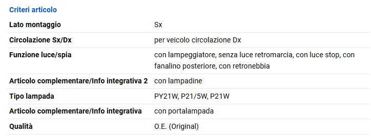 FANALE POSTERIORE SX TOYOTA AYGO MY2014