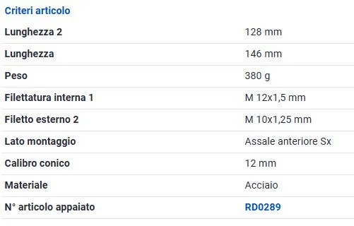 TESTINA SCATOLA STERZO SX per ALFA ROMEO FIAT LANC