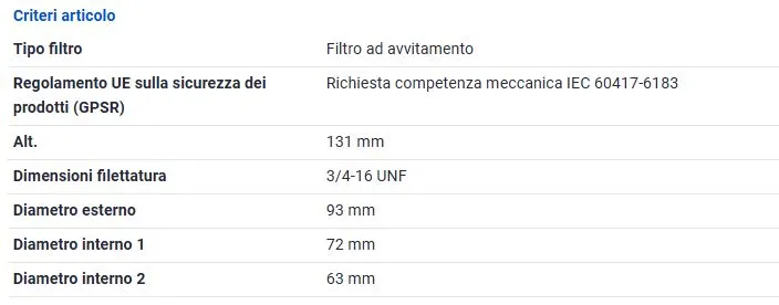 FILTRO OLIO per TOYOTA e VOLVO
