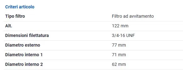 FILTRO OLIO