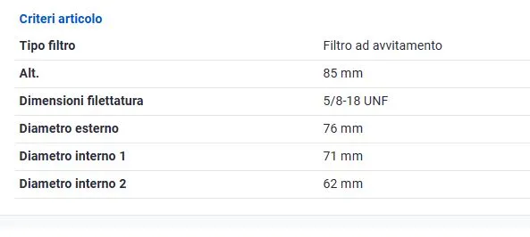 FILTRO OLIO per ROVER