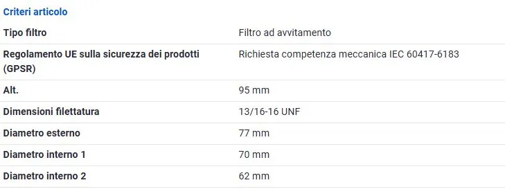 FILTRO OLIO per LAND ROVER FREELANDER