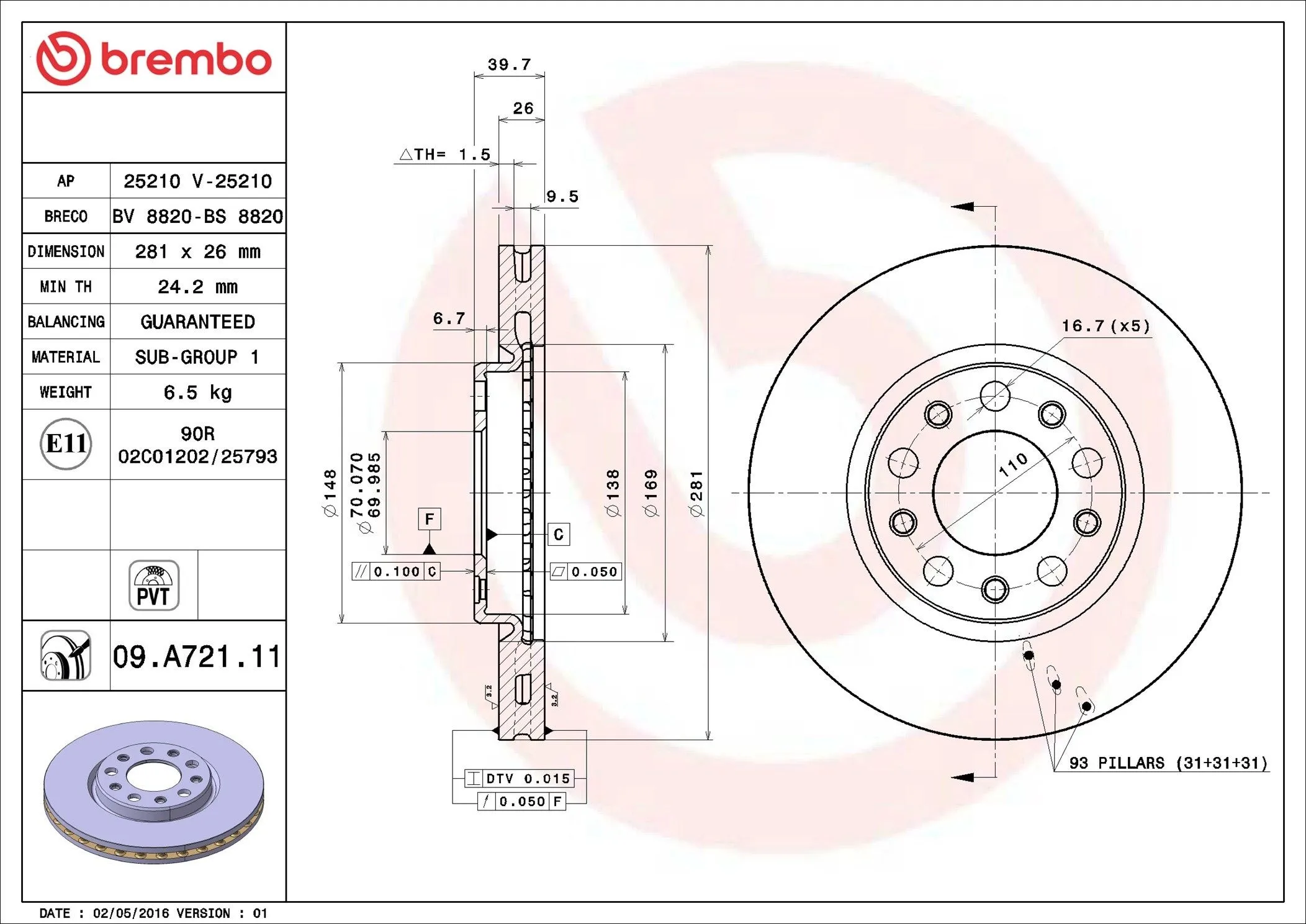 DISCHI FRENO ANT. per ALFA ROMEO FIAT JEEP 1.6MJT